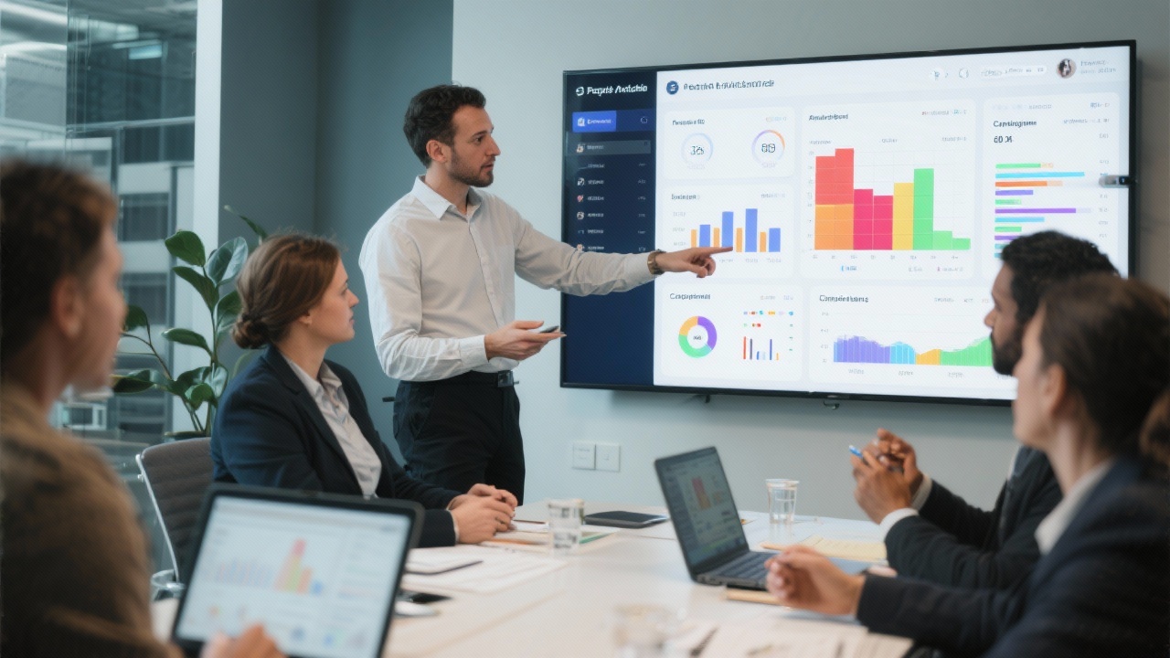 People analytics specialist facilitating a hands on session with dashboards, employee surveys and capability heatmaps projected for collaborative interpretation by cross functional leaders.